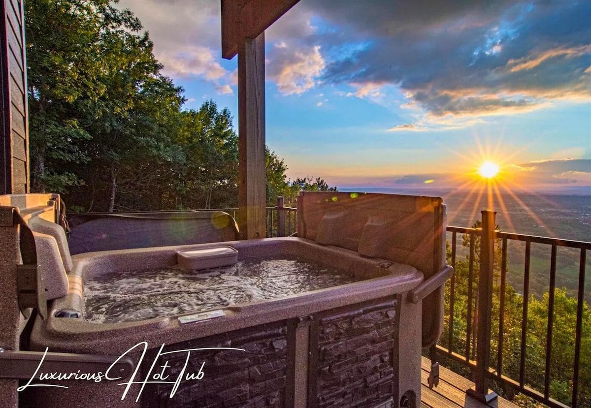Unwind in the elevated hot tub, where stunning views meet ultimate relaxation in a serene setting.