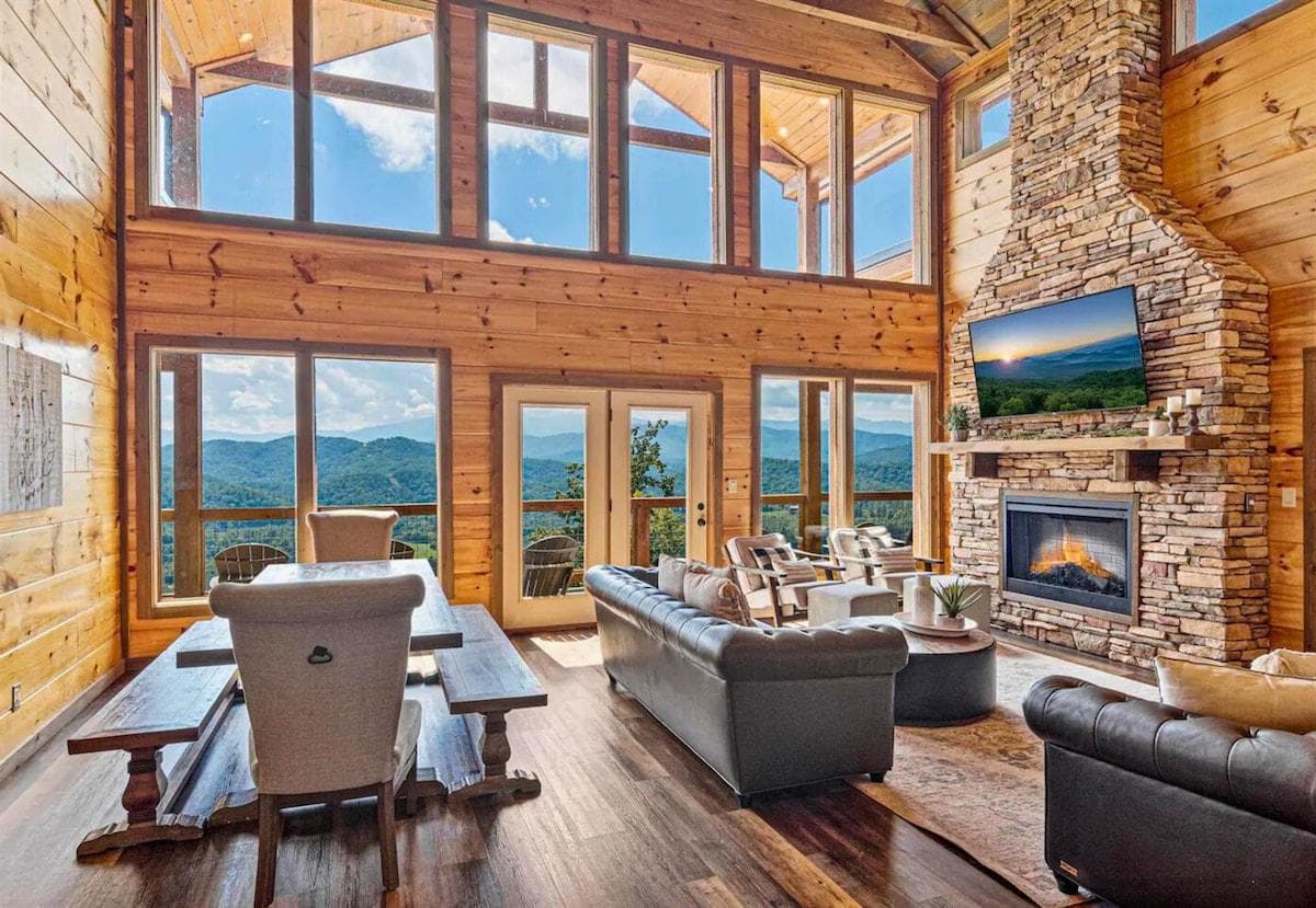 Large and Open Living Room with Cathedral Ceiling